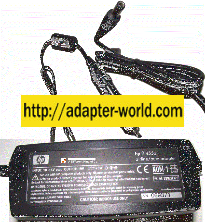 HP F1 455A AC ADAPTER 19V 75W - ---C--- New 2.5 x 5.4 x 12.3